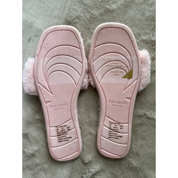 Kate Spade Pink Faux Fur Slippers With Bow & Silver Accent - Picture 5 of 8